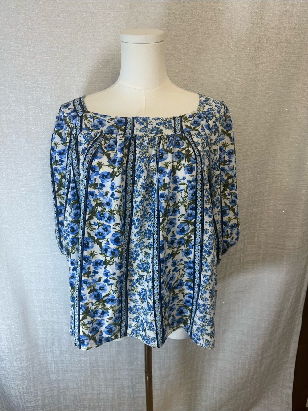 Haptics Blue Floral Square-Neck Boho Cottagecore Women’s Blouse